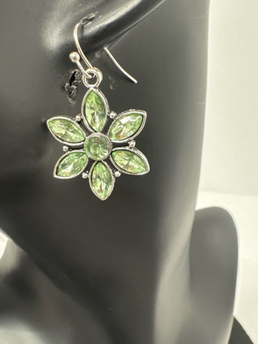 Green Crystal Flower Drop Earrings - Women Jewelry